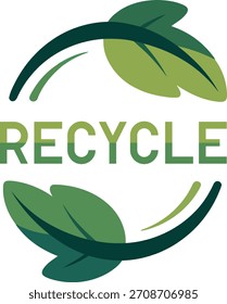 Hojas verdes y flechas circulares forman la palabra reciclar naturaleza