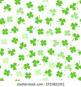 Green leaves clover seamless pattern on white background.