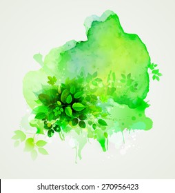 Green leaves composition. Watercolor abstract.