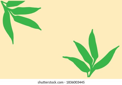 Green leaves in cream background . Simple art styled green leaves background. Abstract background.