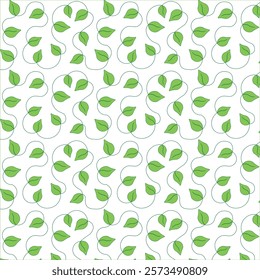 Green leaves creeper and twig seamless pattern with transparent background. Vector graphics.