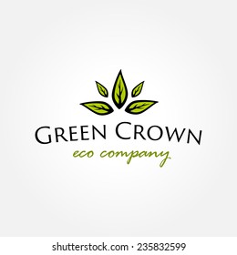 Green leaves crown logo template for ecology and health themed design with natural organic feeling