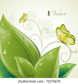 Green leaves design with butterfly, eps-10