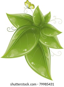 Green leaves design with butterfly, vector illustration, eps-10