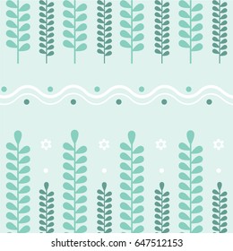 Green leaves with dots and Wave seamless pattern vector.