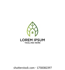 green leaves eco home, vector logo design template.