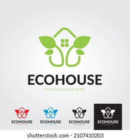 hojas verdes eco hogar, diseño de logotipo vectorial