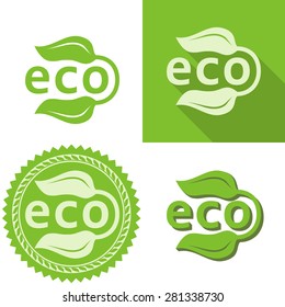 Green leaves eco sign vector template.