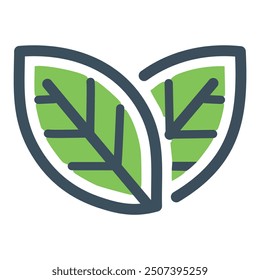 Green leaves eco symbol illustration. Simple icon of two green leaves, representing nature, sustainability, and eco-friendly products.