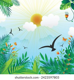 Green leaves elements. flowers Vector Background