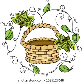 Green leaves and empty basket

