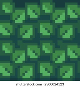 Green leaves. Fabric textures pixel art style abstract seamless pattern texture pixel art background. Knitted design. Isolated vector 8-bit illustration.