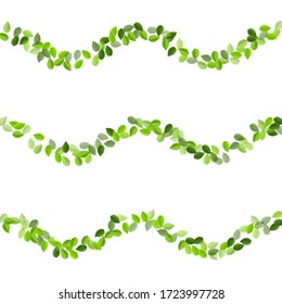 Green Leaves Falling Vector Illustration. Fresh Greens Plant. Mint Leaf Herbal Wallpaper. Foliage Nature Concept.