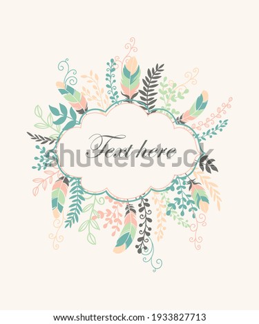 green leaves and feather with round frame wedding card