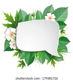 green leaves, flowers, cloud thinking on white background