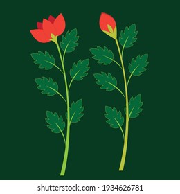 Green leaves with flowers on deep green background
