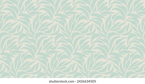 Green leaves Flowers Seamless boho pattern