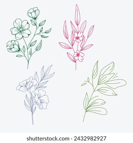 Green leaves and flowers with a white background