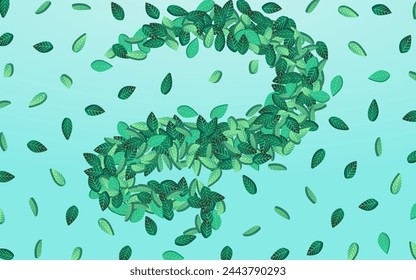 Green Leaves Flying Vector Blue Background Plant. Tree Greens Branch. Forest Leaf Tea Banner. Foliage Swirl Concept.