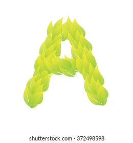 Green Leaves font. Vector illustration.(A)
