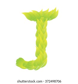 Green Leaves font. Vector illustration.(J)