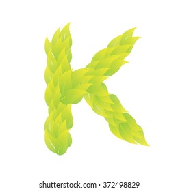 Green Leaves font. Vector illustration.(K)