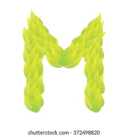 Green Leaves font. Vector illustration.(M)