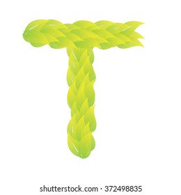 Green Leaves font. Vector illustration.(T)