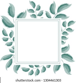 Green leaves frame design. Design for logo, greeting card, wedding invitation. Vector illustration