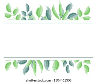 Green leaves frame design. Design for logo, greeting card, wedding invitation. Vector illustration