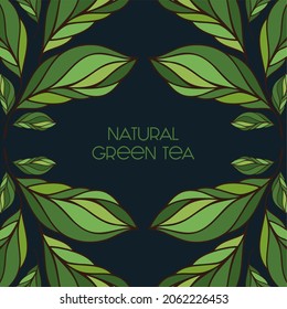 Green leaves frame for natural green tea packaging design.