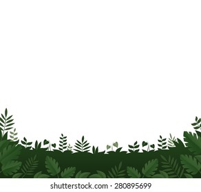 Green leaves frame on white background
