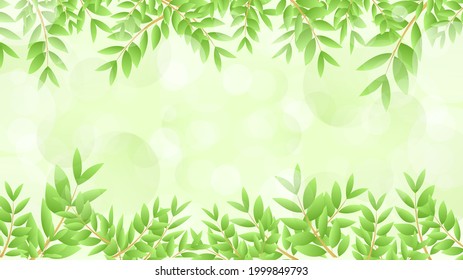 Green leaves frame with paper for text isolated on green background.