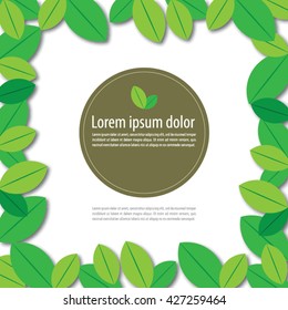 Green leaves frame template with curling blank sheet paper design vector illustration