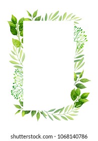 Green leaves frame template. Floral background. Vector illustration.