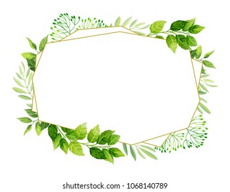 Green leaves frame template. Floral background. Vector illustration.