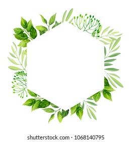 Green leaves frame template. Floral background. Vector illustration.