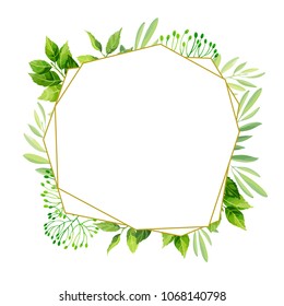 Green leaves frame template. Floral background. Vector illustration.