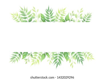 Green leaves frame template. Floral border. Vector illustration.