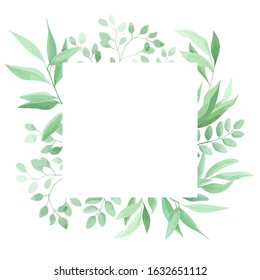 Green leaves frame template. Floral border. Vector illustration.	