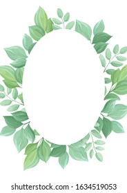 Green leaves frame template. Floral border. Vector illustration.