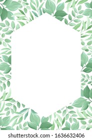 Green leaves frame template. Floral border. Vector illustration.