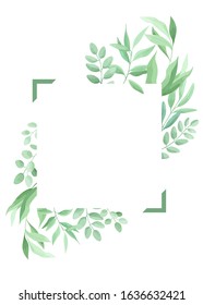 Green Leaves Frame Template Floral Border Stock Vector (Royalty Free ...