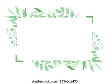 Green leaves frame template. Floral border. Vector illustration.