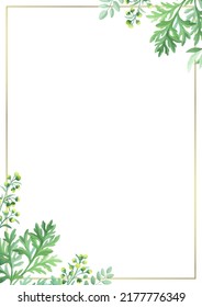 Green Leaves Frame Template. Floral Border With Place For Text. Sagebrush And Wild Herbs Design. Vector Illustration.	