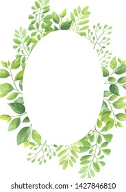 Green leaves frame template. Foliage border. Vector illustration.