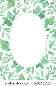Green leaves frame template. Foliage border. Vector illustration.	