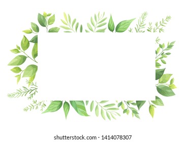 Green leaves frame template. Vector illustration.