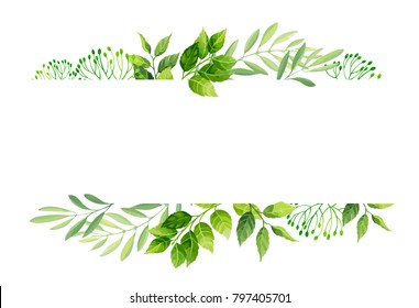 Green leaves frame template.  Vector illustration.