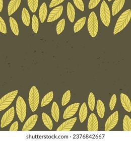Marco de hojas verdes, borde superior e inferior. Hoja vectorial simple sobre fondo verde oscuro. textura vegetal natural